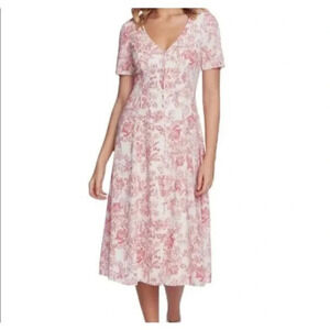 1.State Women’s Neo Renaissance Midi Dress Size 4 White Red Floral Button Up